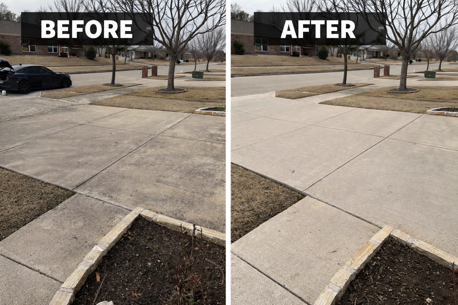 Pressure washing before and after driveway cleaning